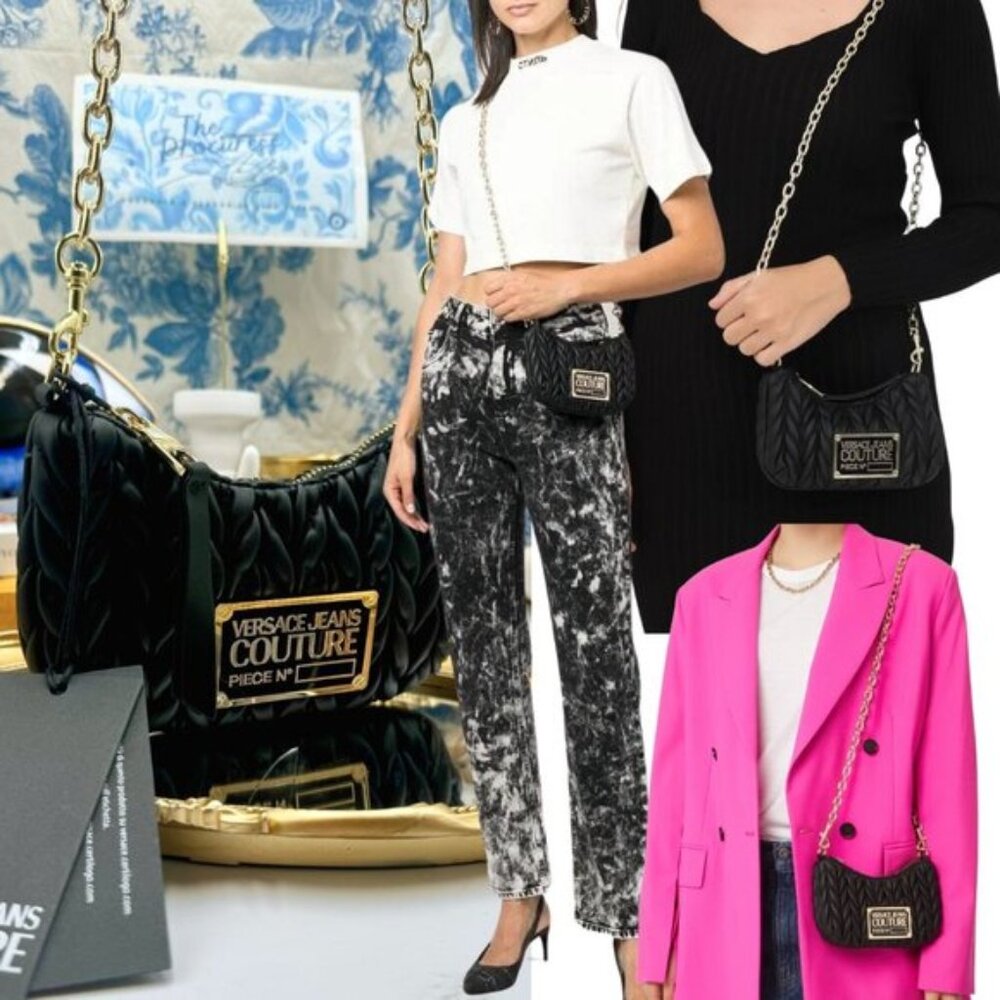 🆕 VERSACE JEANS COUTURE 🧿 NWT Black Mini Crunchy Bag